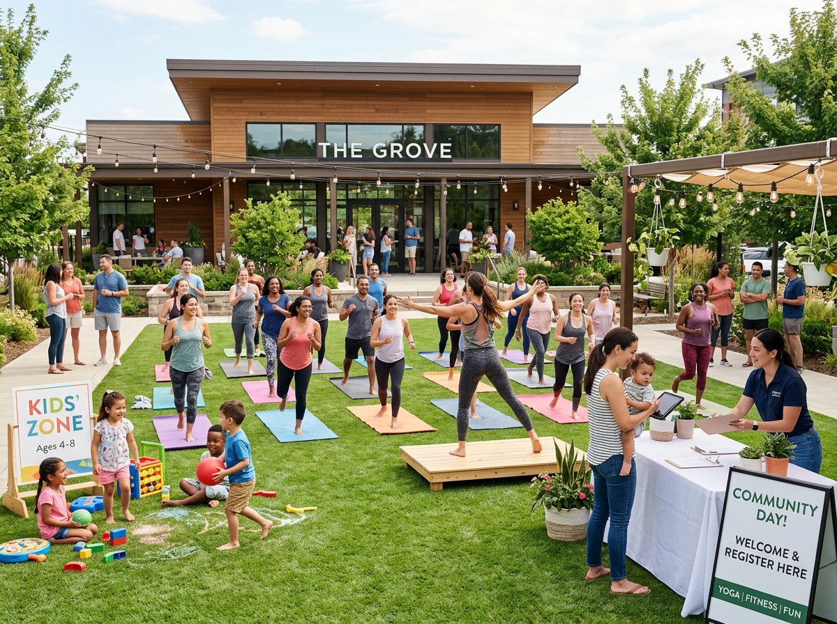 Outdoor fitness class at a community clubhouse